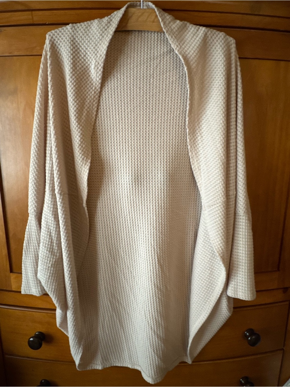 Cozy Open-Front Cream Knit Women's Sweater Cardigan Waffle Knitted Medium